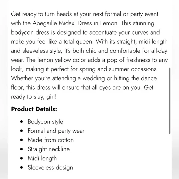 ABEGAILLE MIDI DRESS - BODYCON DRESS IN LEMON - Picture 5 of 7